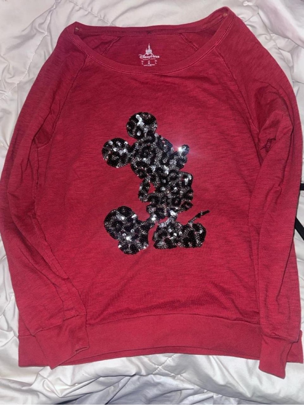 Disney Women's Red Sequin Mickey Long Sleeve Shirt